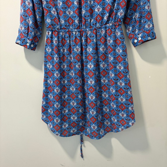 Daniel Rainn Womens Dress Size S Blue Red White Print 3/4 Sleeve Drawstring - Picture 5 of 12
